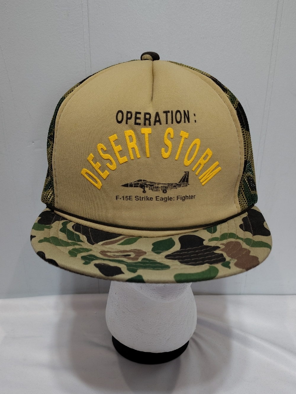Vintage Operation Desert‎ Storm Trucker Hat Camo Snapback USA Military 90s